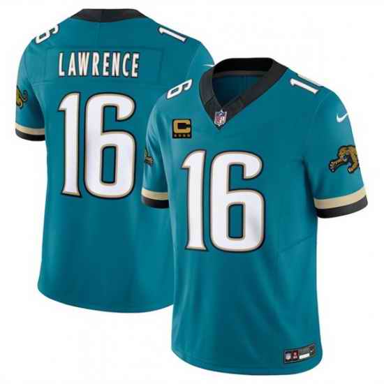 Men Jacksonville Jaguars 16 Trevor Lawrence Teal 2025 F U S E  With 4 Star C Patch Prowler Throwback Vapor Limited Stitched Football Jersey