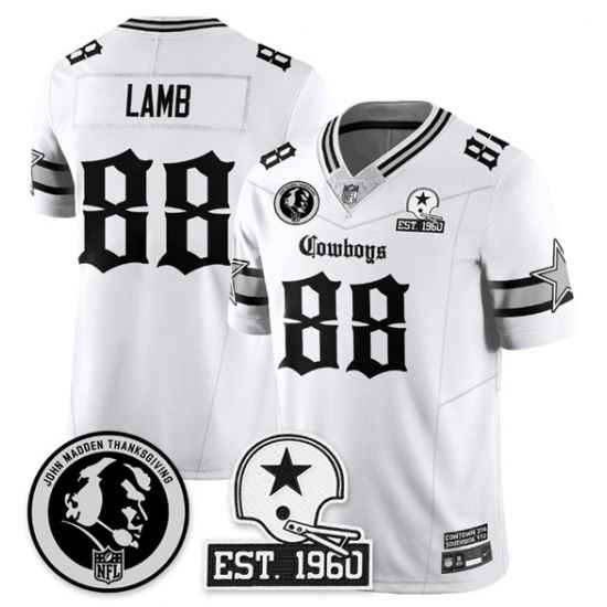 Men Dallas Cowboys 88 CeeDee Lamb White 2025 F U S E  With John Madden Patch  26 Established In 1960 Patch Vapor Limited Stitched Football Jersey