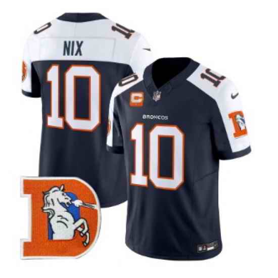 Men Denver Broncos 10 Bo Nix Navy Throwback Vapor Limited Navy Alternate Jersey