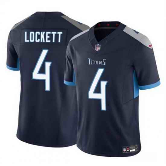 Men Tennessee Titans 4 Tyler Lockett Navy 2025 F U S E  Vapor Limited Stitched Football Jersey