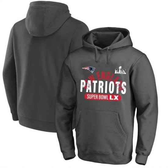 Men New England Patriots Charcoal 2025 Super Bowl LX Big  26 Tall Game Plan Hoodie