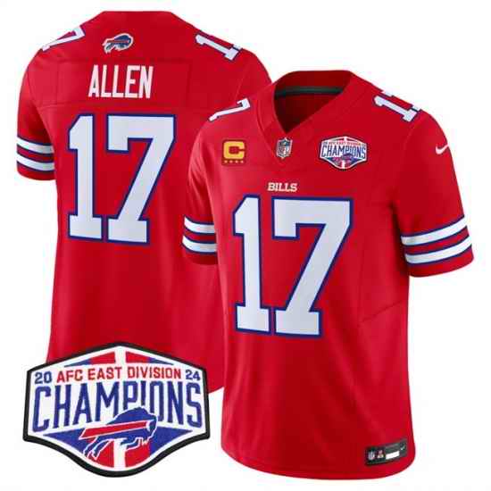 Men Buffalo Bills 17 Josh Allen Red F U S E  2024 AFC East Division Champions With 4 Star C Ptach Vapor Limited Stitched Football Jersey