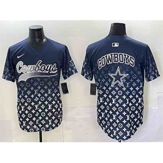 Men Dallas Cowboys Team Big Logo Navy Limited Stitched Baseball Jersey 3