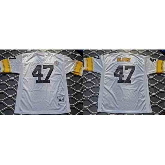 Men Pittsburgh Steelers  47 Mel Blount White Throwback Stitched Football Jersey