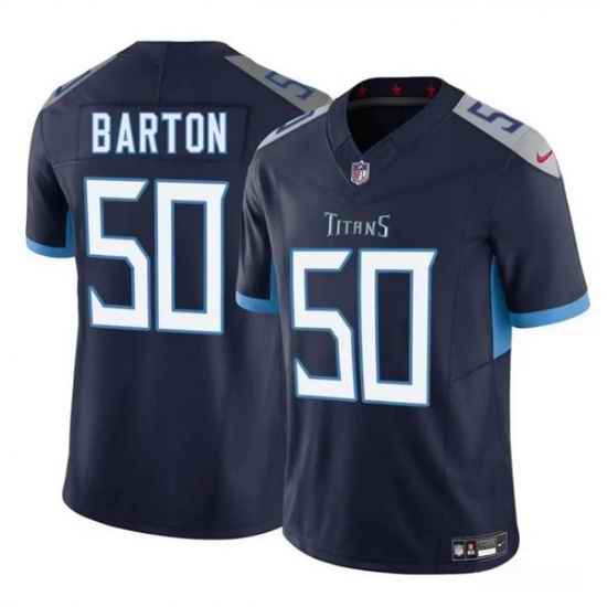 Men Tennessee Titans 50 Cody Barton Navy 2025 F U S E  Vapor Limited Stitched Football Jersey