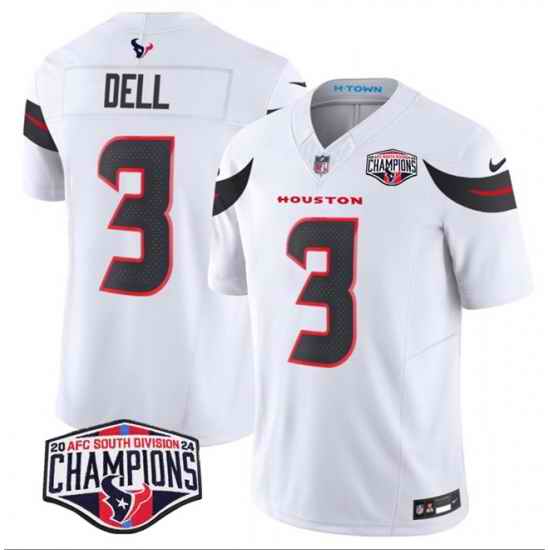 Men Houston Texans 3 Tank Dell White F U S E  2024 AFC South Division Champions Vapor Limited Stitched Football Jersey