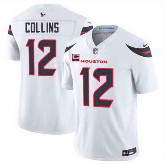 Men Houston Texans 12 Nico Collins White 2025 F U S E  With 1 Star C Patch Vapor Limited Stitched Football Jersey