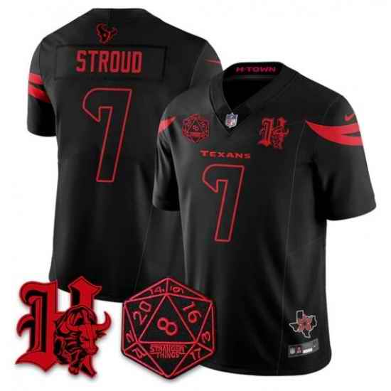 Men Houston Texans 7 C J  Stroud Black F U S E   Stranger Things Edition Vapor Limited Stitched Football Jersey