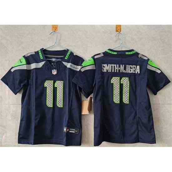 Women Seattle Seahawks 11 Jaxon Smith Njigba Navy 2025 Vapor Limited Stitched Football Jersey