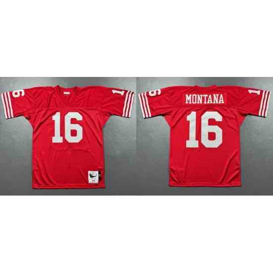 Men San Francisco 49ers 16 Joe Montana Red 1989 Stitched Football Jersey