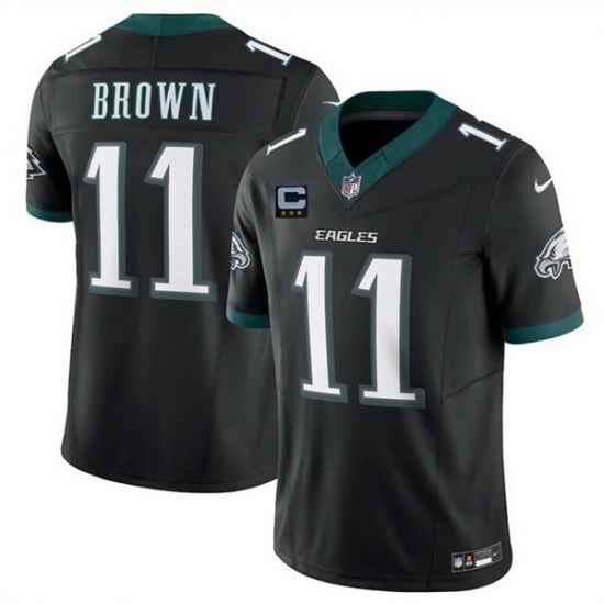 Men Philadelphia Eagles 11 A J  Brown Black 2025 F U S E  With 3 Star C Patch Vapor Untouchable Limited Throwback Stitched Football Jersey