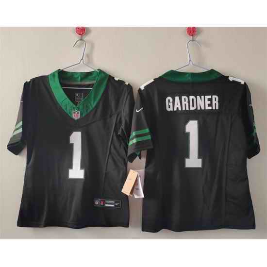 Women New York Jets 1 Ahmad Gardner Black F U S E  Vapor Stitched Jersey