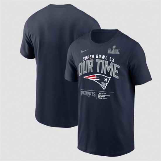 Men New England Patriots New England Patriots Navy 2025 Super Bowl LX Clear Sign T Shirt