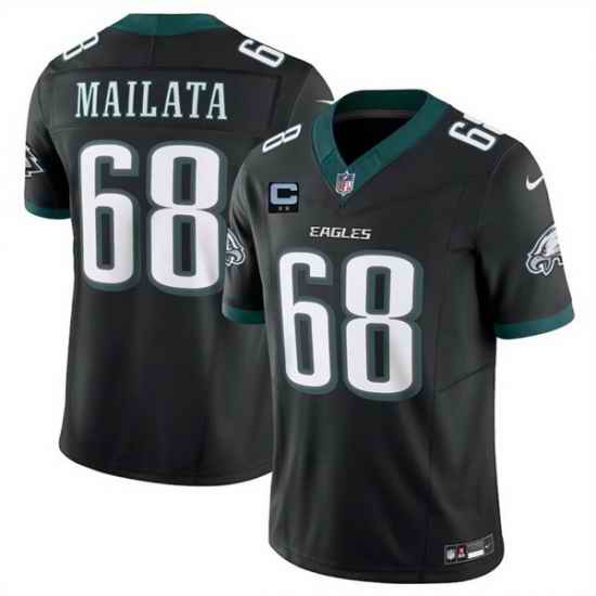 Men Philadelphia Eagles 68 Jordan Mailata Black 2025 F U S E  With 2 Star C Patch Vapor Untouchable Limited Throwback Stitched Football Jersey