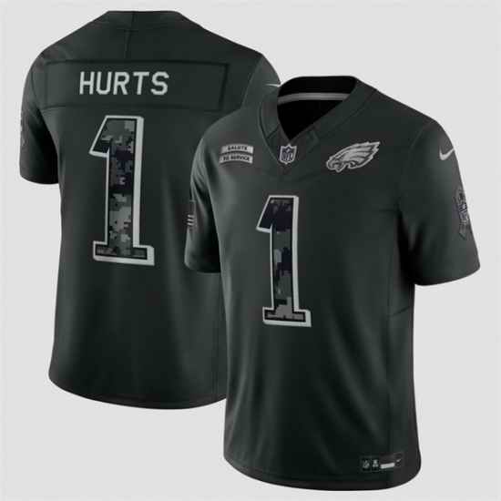 Men Philadelphia Eagles 1 Jalen Hurts Black F U S E 2026 Salute to Service Limited Stitched Football Jersey