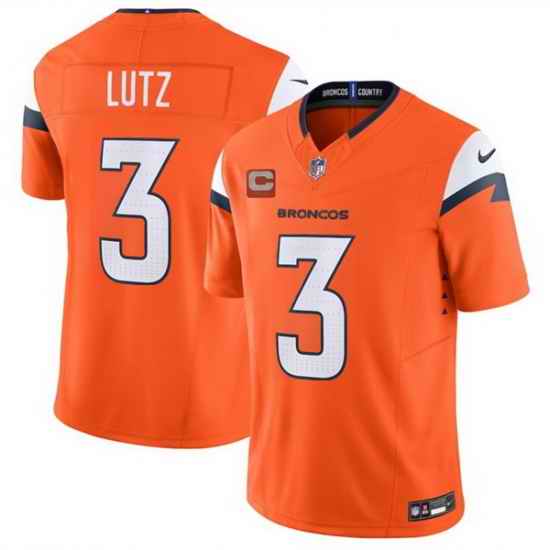 Men Denver Broncos 3 Wil Lutz Orange 2025 F U S E  With 2 Star C Patch Vapor Limited Stitched Football Jersey