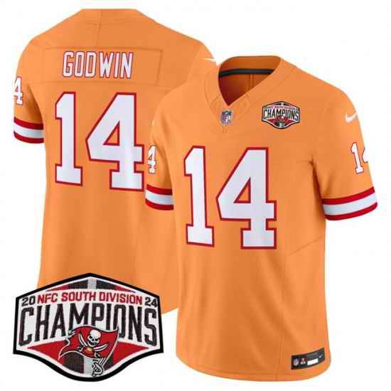 Men Tampa Bay Buccaneers 14 Chris Godwin Orange F U S E  2024 NFC South Champions Limited Stitched Jersey