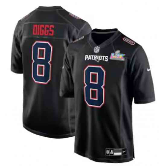 Stefon Diggs New England Patriots Nike Super Bowl LX Patch Carbon Fashion Game Jersey Black