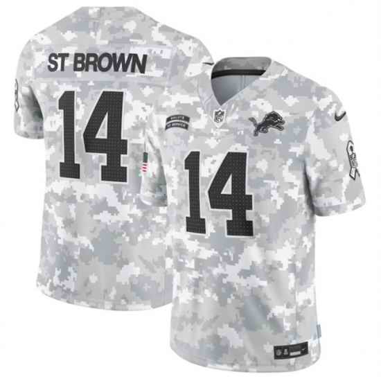 Youth Detroit Lions 14 Amon Ra St  Brown 2024 F U S E Arctic Camo Salute To Service Limited Stitched Jersey