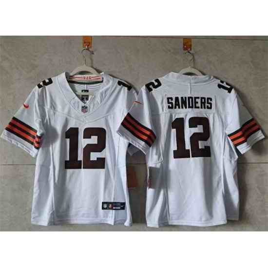 Women Cleveland Browns 12 Shedeur Sanders White 2024 F U S E  Stitched Jersey