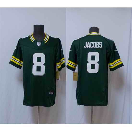 Men Green Bay Packers 8 Josh Jacobs Green Vapor 2025 F U S E  Limited Stitched Football Jersey