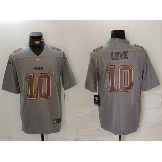 Men Green Bay Packers 10 Jordan Love Grey Atmosphere Fashion Stitched Football Jersey
