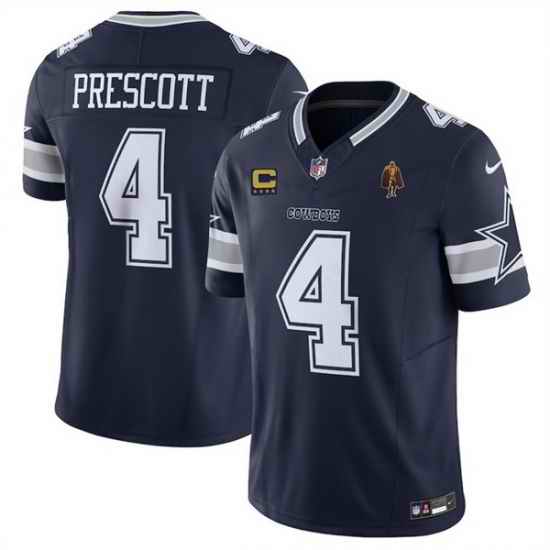 Men Dallas Cowboys 4 Dak Prescott Navy 2025 F U S E  With 4 star C Patch And Walter Payton Patch Vapor Limited Stitched Football Jersey