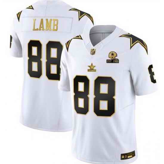 Men Dallas Cowboys 88 CeeDee Lamb White Gold F U S E  With Established In 1960 Patch Vapor Limited Stitched Football Jersey