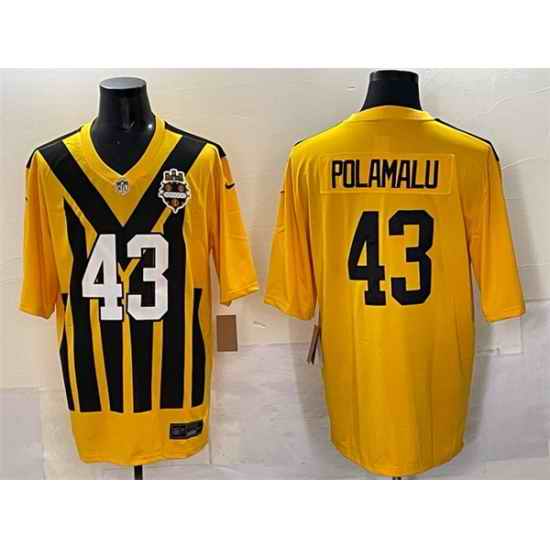 Men Pittsburgh Steelers 43 Troy Polamalu Gold 1933 Throwback Alternate Stitched Football Jersey