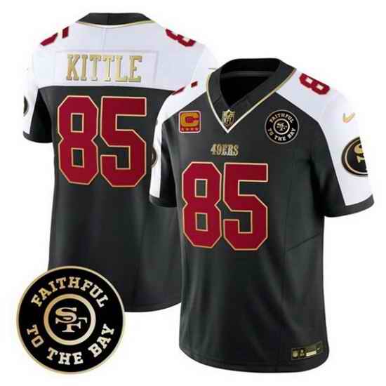 Men San Francisco 49ers 85 George kittle Black Alternate F U S E  3 Star C With Faithful To The Bay Patch Vapor Limited Stitched Football Jersey