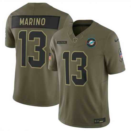 Men Miami Dolphins 13 Dan Marino Olive 2025 Salute to Service Limited Stitched Football Jersey