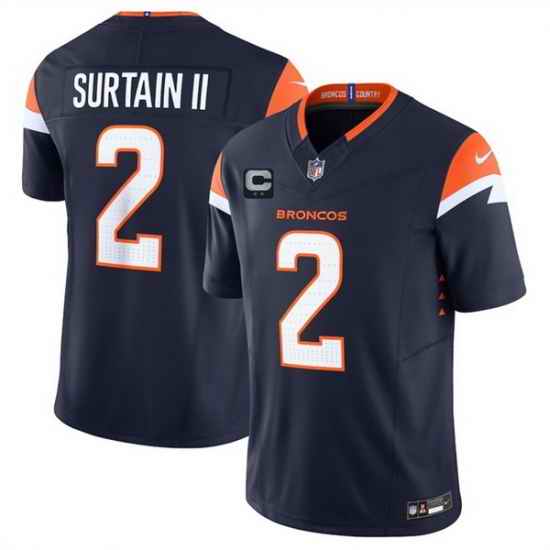 Men Denver Broncos 2 Pat Surtain II Navy 2025 F U S E  With 2 Star C Patch Vapor Limited Stitched Football Jersey