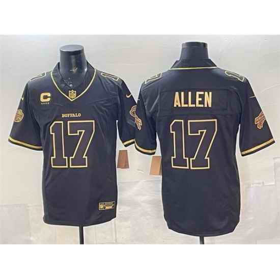 Men Buffalo Bills 17 Josh Allen Black Gold 2025 F U S E Rivalries With 4 Star C Patch Vapor Limited Stitched Football Jersey