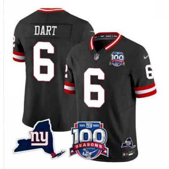 Men New York Giants 6 Jaxson Dart Black 2025 Draft F U S E  100th Season  26 State Patch Vapor Limited Stitched Football Jersey