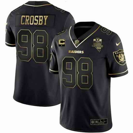 Men Las Vegas Raiders 98 Maxx Crosby Black Gold 2020 Inaugural With 1 Star C Patch Vapor Untouchable Stitched Football Jersey