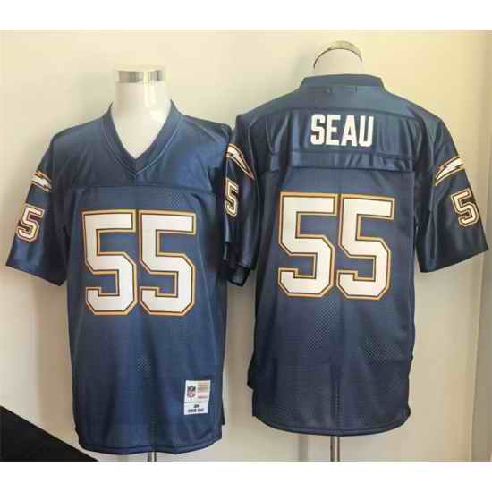 Men Los Angeles Chargers 55 Junior Seau Navy Throwback Stitched Jersey
