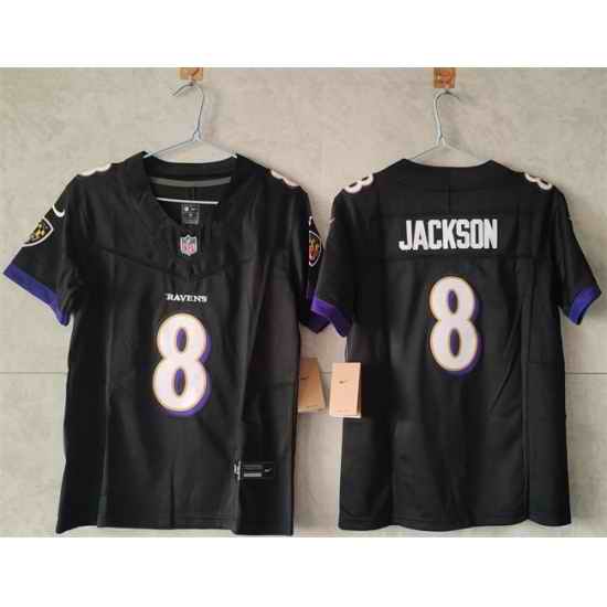 Women Baltimore Ravens 8 Lamar Jackson Black Vapor Football Jersey