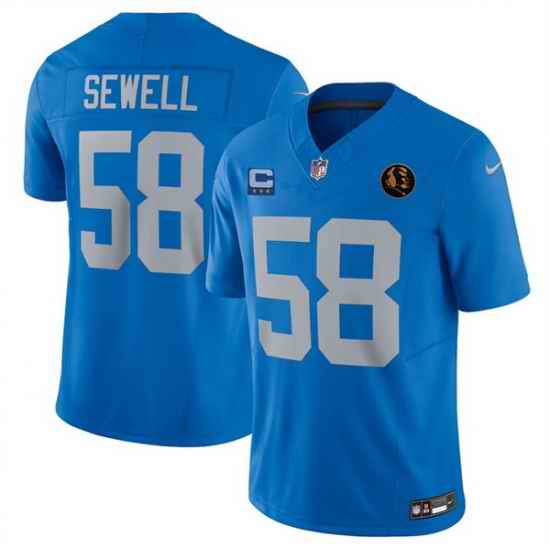 Men Detroit Lions 58 Penei Sewell Blue 2025 F U S E  With 3  Star C Patch And John Madden Patch Vapor Limited Stitched Jersey