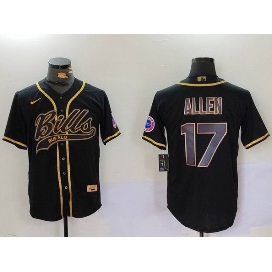 Men Buffalo Bills 17 Josh Allen Black Cool Base Stitched Baseball Jersey 6