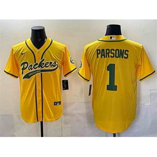 Men Green Bay Packers 1 Micah Parsons Gold Cool Base Stitched Baseball Jersey