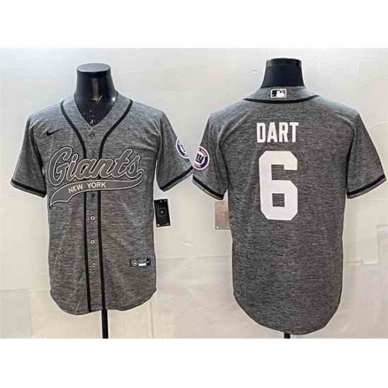 Men New York Giants 6 Jaxson Dart Gray With Patch Cool Base Stitched Baseball Jersey