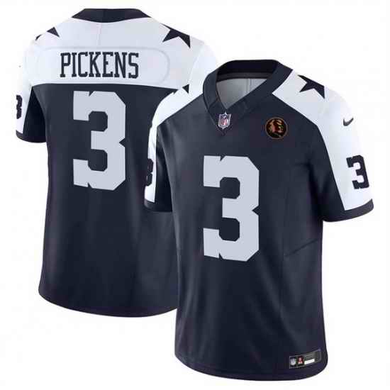 Men Dallas Cowboys 3 George pickens Navy 2023 F U S E  With John Madden Patch Thanksgiving Vapor Limited Stitched Football Jersey