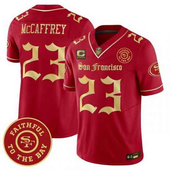 Men San Francisco 49ers Christian McCaffrey Gothic Edition Red Gold Vapor Limited Jersey
