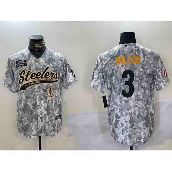 Men Pittsburgh Steelers 3 Russell Wilson 2024 Arctic Camo Salute To Service Stitched Baseball Jersey 2