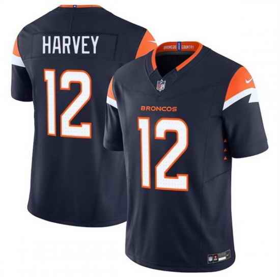 Men Denver Broncos 12 RJ Harvey Navy F U S E  Vapor Limited Stitched Football Jersey