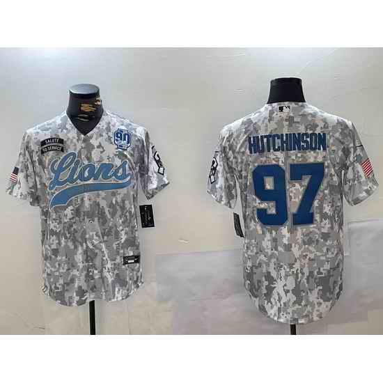 Men Detroit Lions 97 Aidan Hutchinson 2024 Arctic Camo Salute To Service Stitched Baseball Jersey 3
