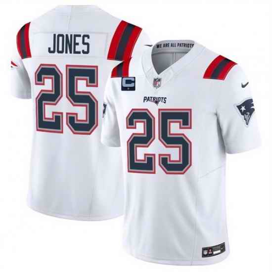 Men New England Patriots 25 Marcus Jones White 2025 F U S E  With 1 Star C Patch Vapor Limited Stitched Football Jersey