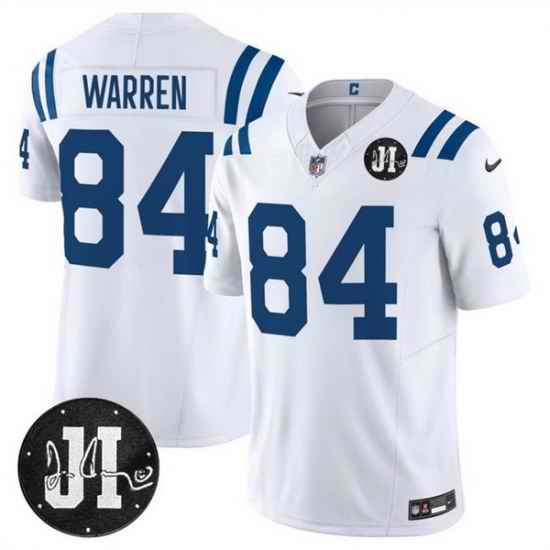 Men Indianapolis Colts 84 Tyler Warren White 2025 F U S E  Jim Irsay Patch Vapor Limited Stitched Football Jersey