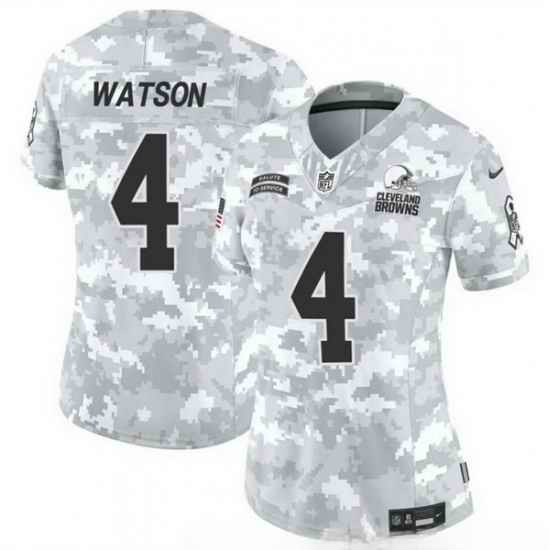 Women Cleveland Browns 4 Deshaun Watson 2024 F U S E Arctic Camo Salute To Service Limited Stitched Jersey