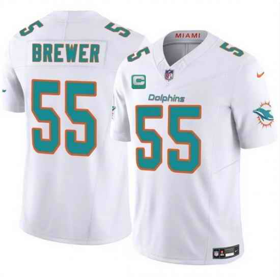 Men Miami Dolphins 55 Aaron Brewer White 2025 F U S E  With 1 Star C Patch Vapor Limited Stitched Football Jersey
